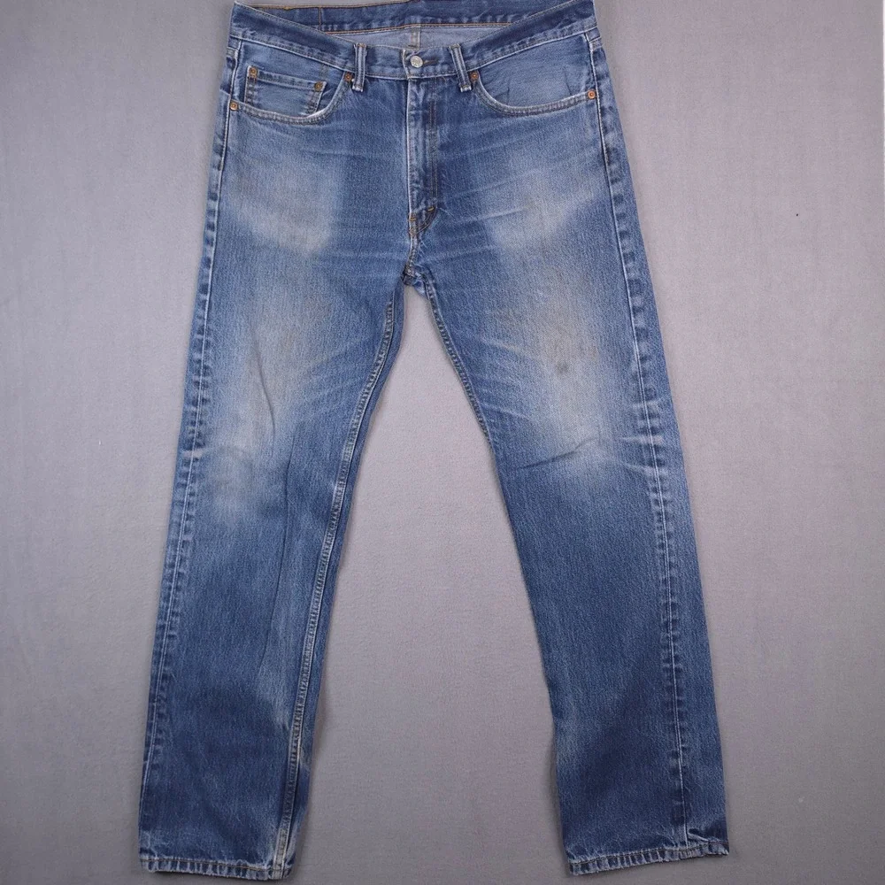 Levi's 505 Regular Fit Jeans Blue Denim 36x34 Distressed Faded Cotton Straight